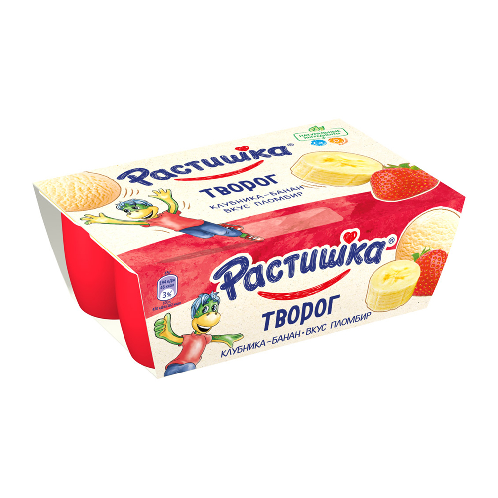 Изображение товара Творог Растишка Клубника Банан Пломбир 3,5% 6*45г