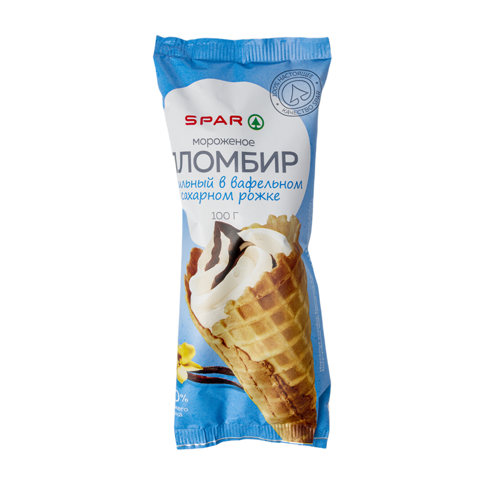 Изображение товара SPAR Мороженое в рожке 100 г: сливочное с шоколадной глазурью