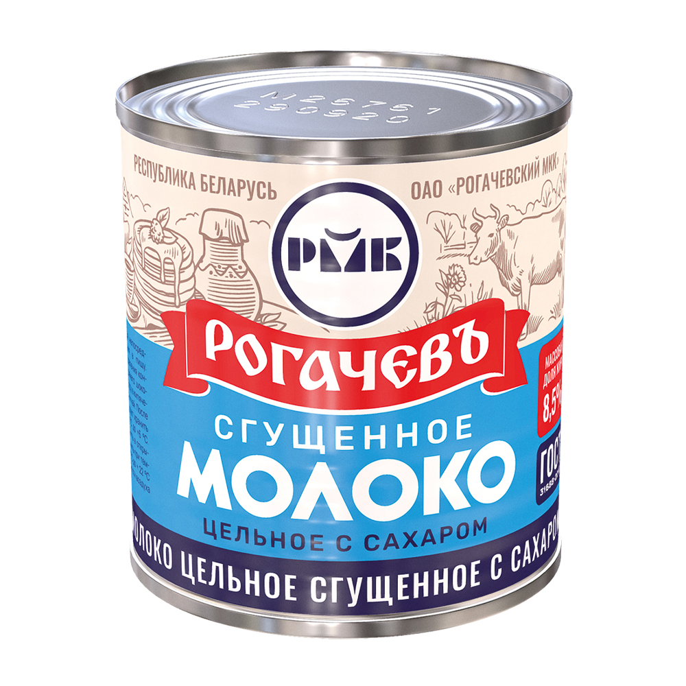 Изображение товара Молоко Сгущенное Рогачевъ Цельное с Сахаром 8,5% 380г ж/б