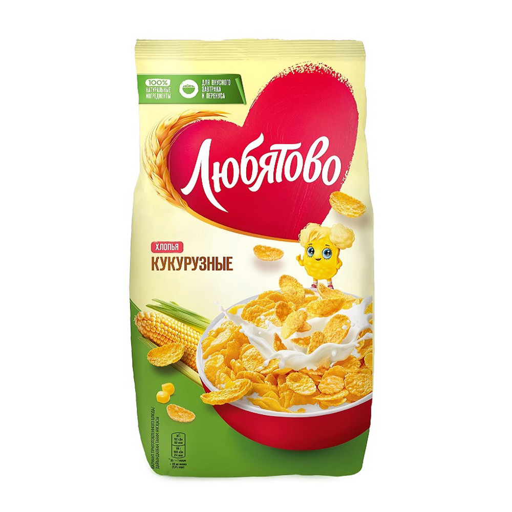 Изображение товара Любятово Кукурузные хлопья 0. 3 кг - готовый завтрак