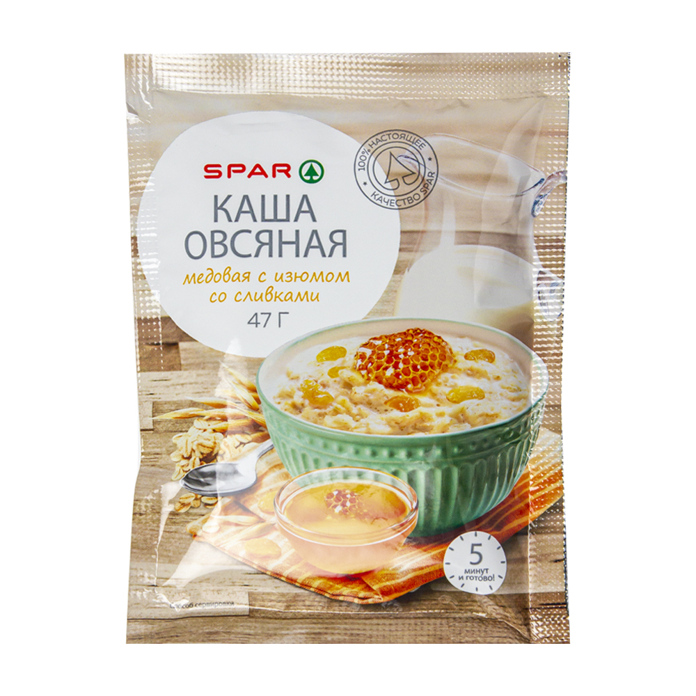 Изображение товара Каша Овсяная SPAR Медовая с Изюмом со Сливками 47г