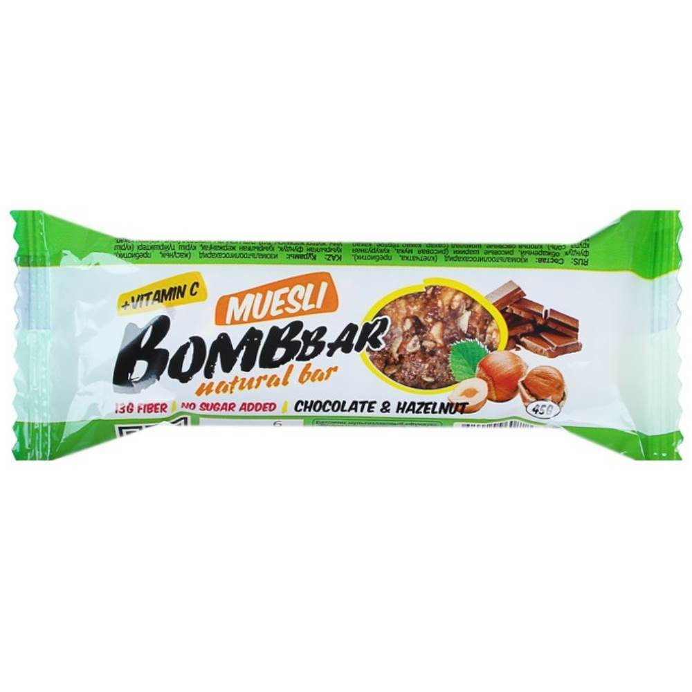 Изображение товара Батончик Bombbar Фундук 45 г - мультизлаковый, здоровый перекус