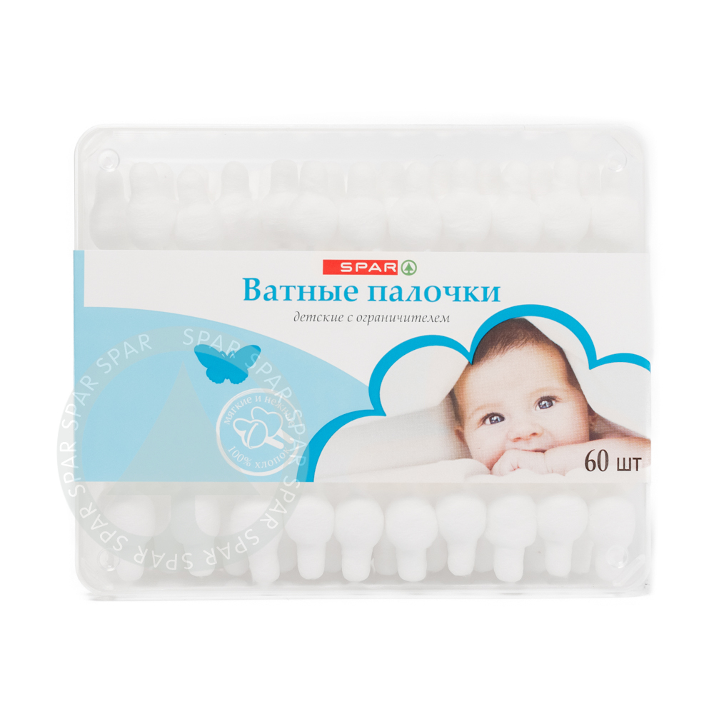 Изображение товара Ватные Палочки SPAR Детские с Ограничителем 60шт