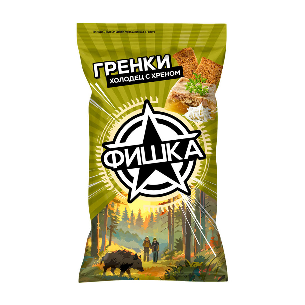 Изображение товара Гренки Фишка: холодец с хреном 120 г - хрустящие ржаные сухарики