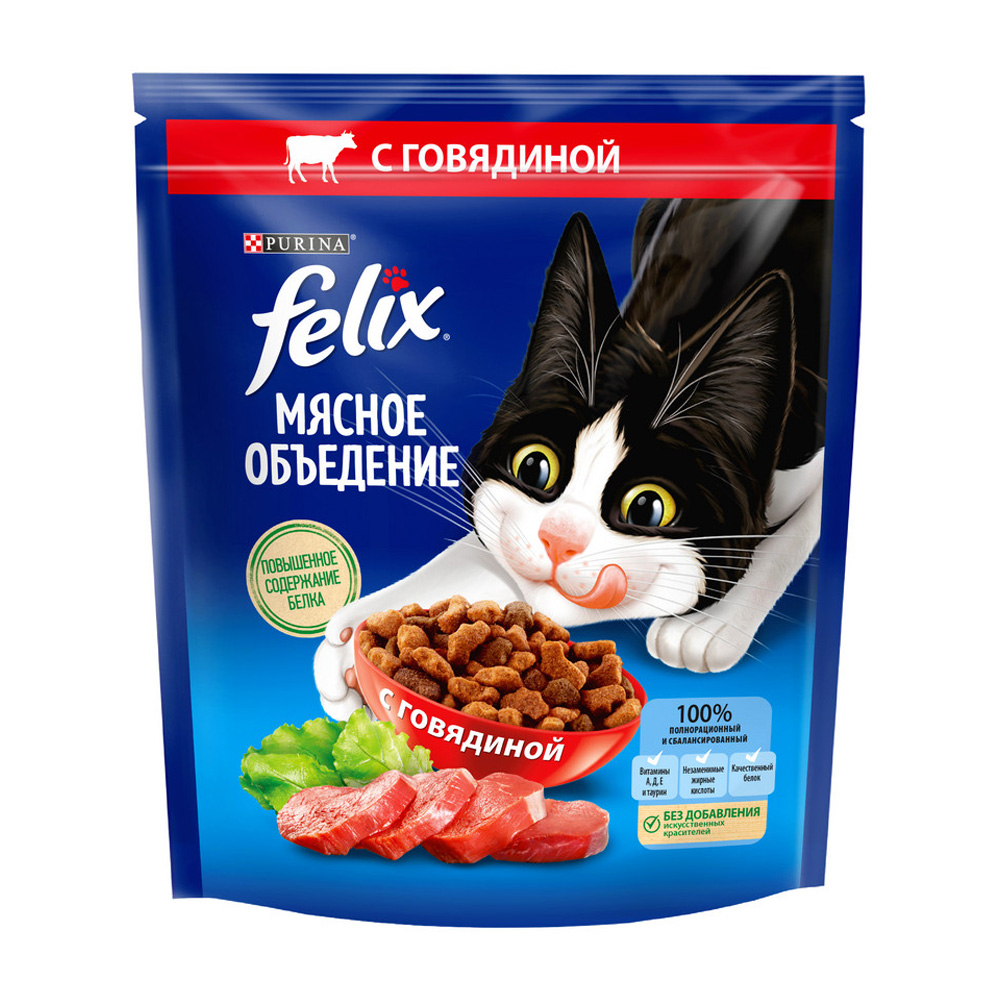 Изображение товара Корм Сухой для Кошек Felix Мясное Объедение Говядина 600г