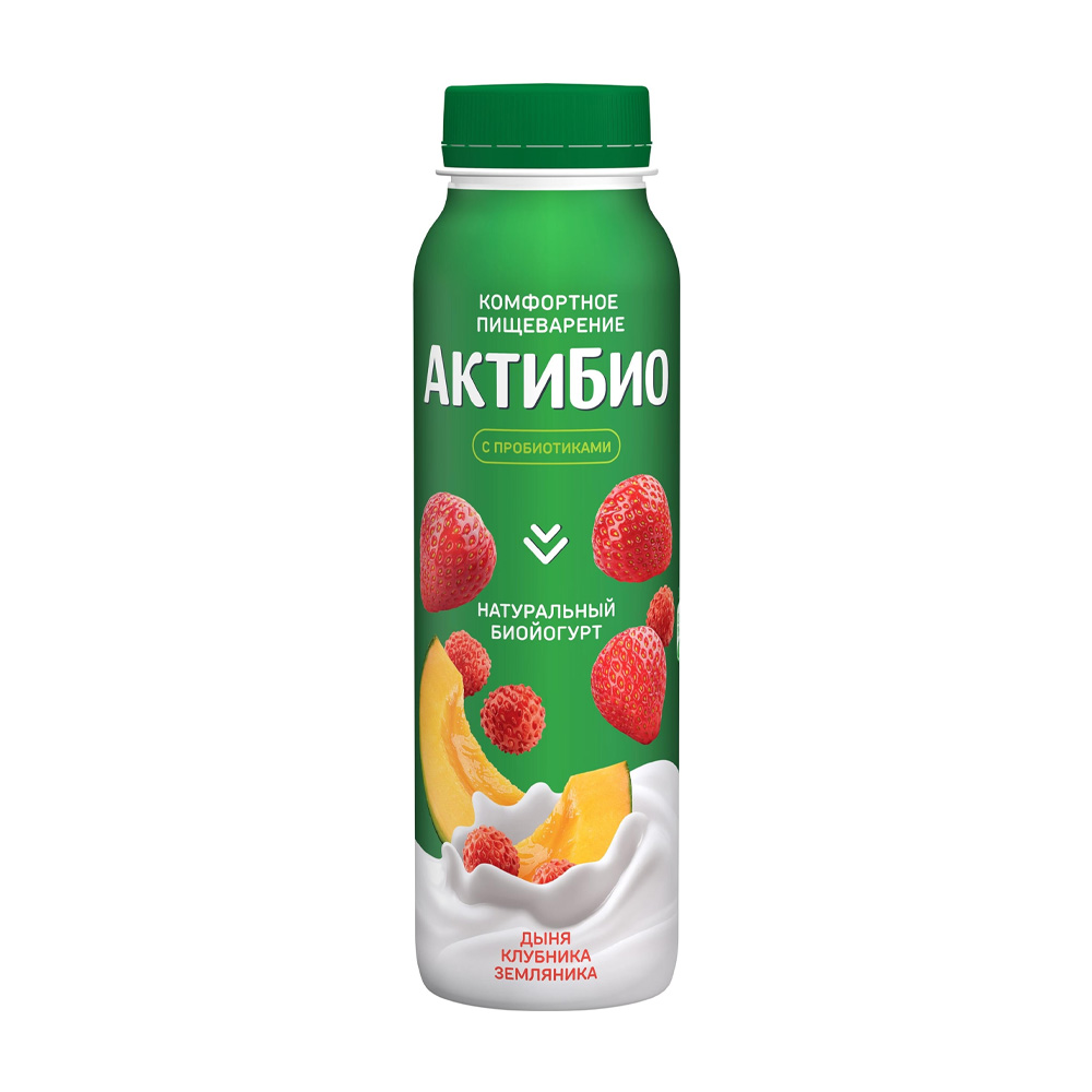 Изображение товара Йогурты Актибио Питьевой Дыня клубника земляника 1,5% 260 г