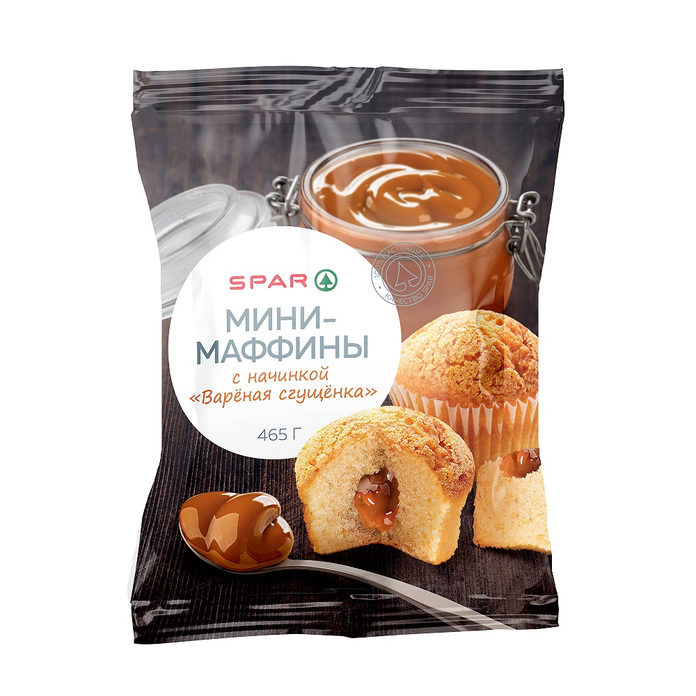 Изображение товара Мини-Маффины SPAR с Начинкой Вареная Сгущенка 465г