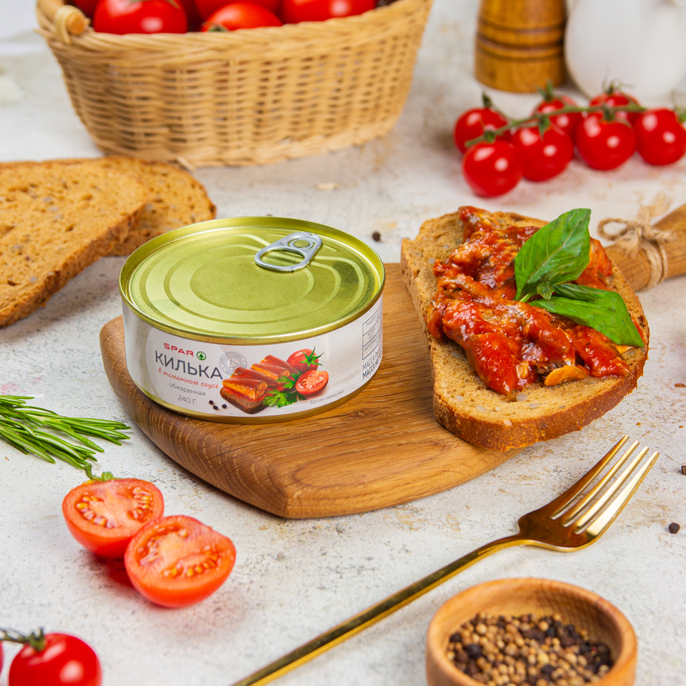 Изображение товара Килька SPAR в томатном соусе 240 г - ароматная закуска