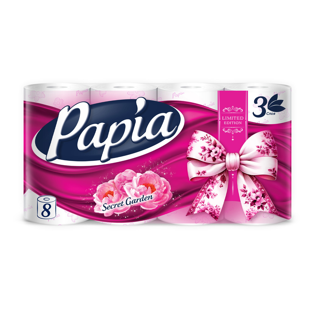 Изображение товара Papia Secret Garden - 3 слоя, 8 рулонов, туалетная бумага