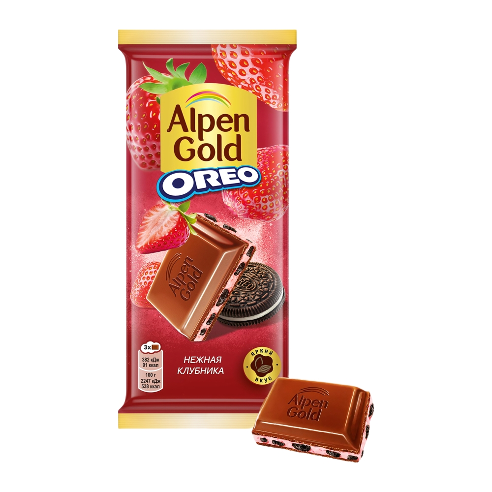Изображение товара Шоколад Alpen Gold Oreo Нежная Клубника 85 г