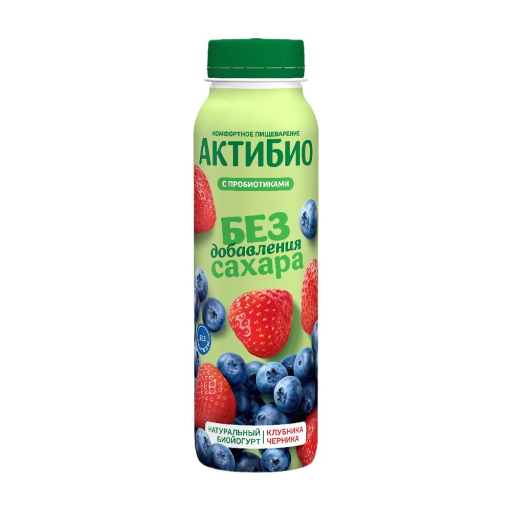 Изображение товара Биойогурт Питьевой Актибио Клубника Черника 1,5% 260г