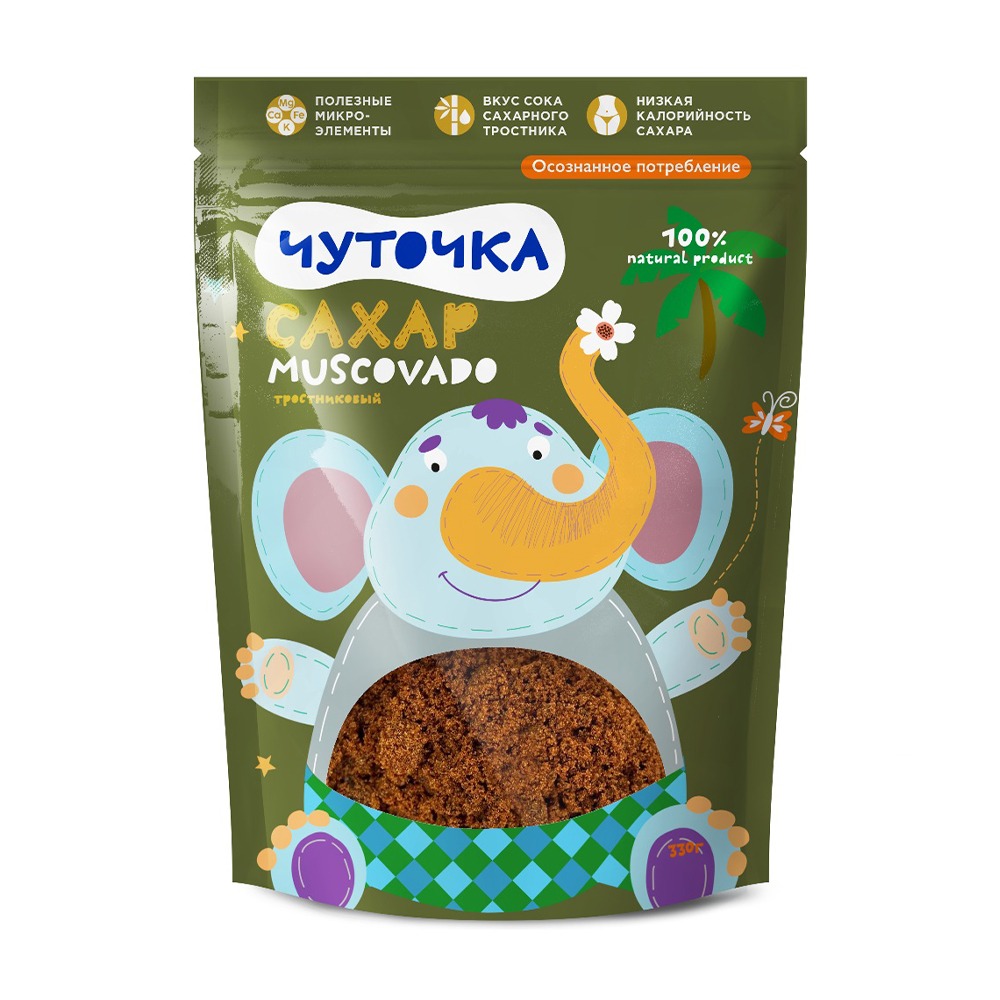 Изображение товара Сахар ЧУТОЧКА Muscovado Тростниковый 0.33кг ароматный коричневый