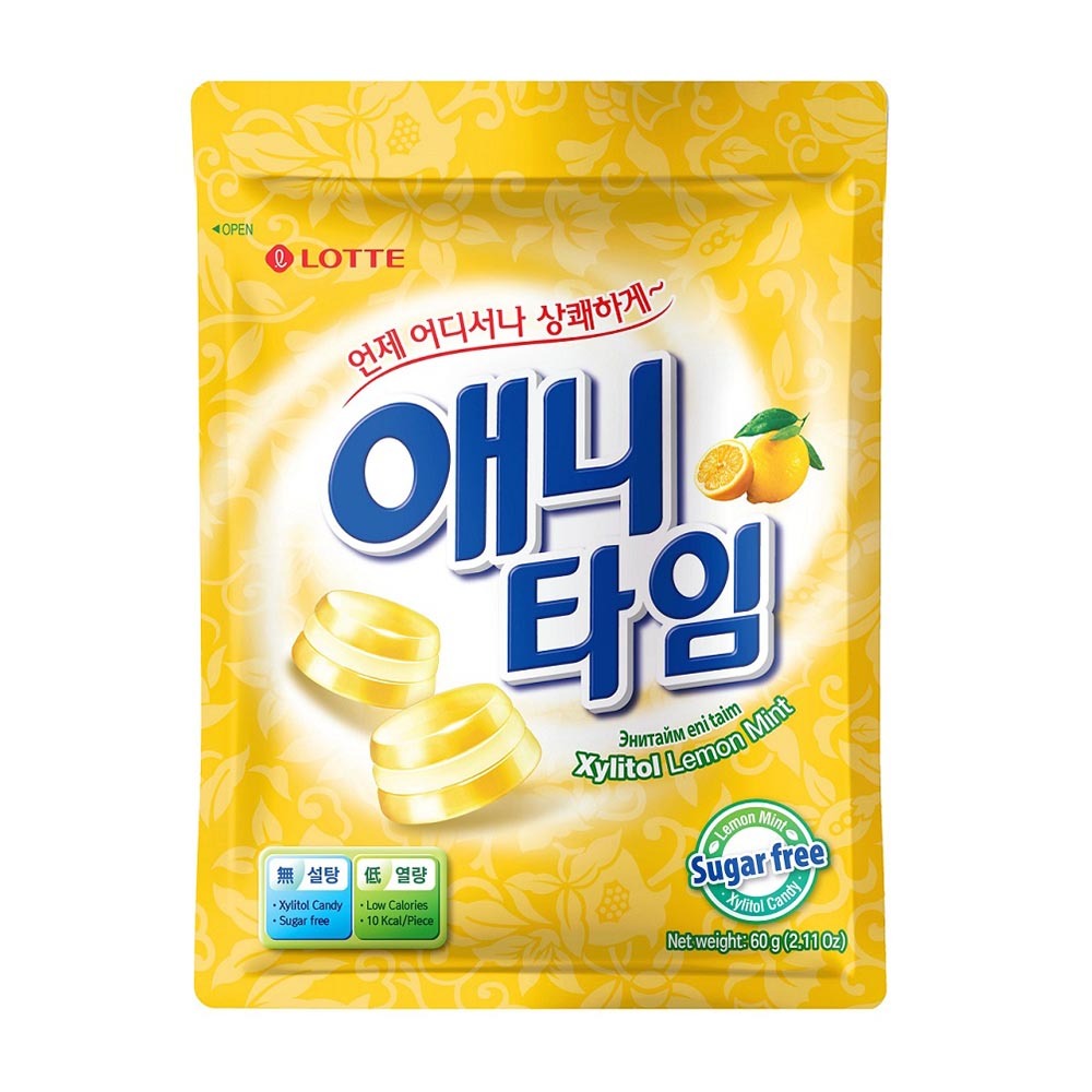 Изображение товара Карамель Lotte с Ксилитом Anytime Лимон Мята без Сахара 60г