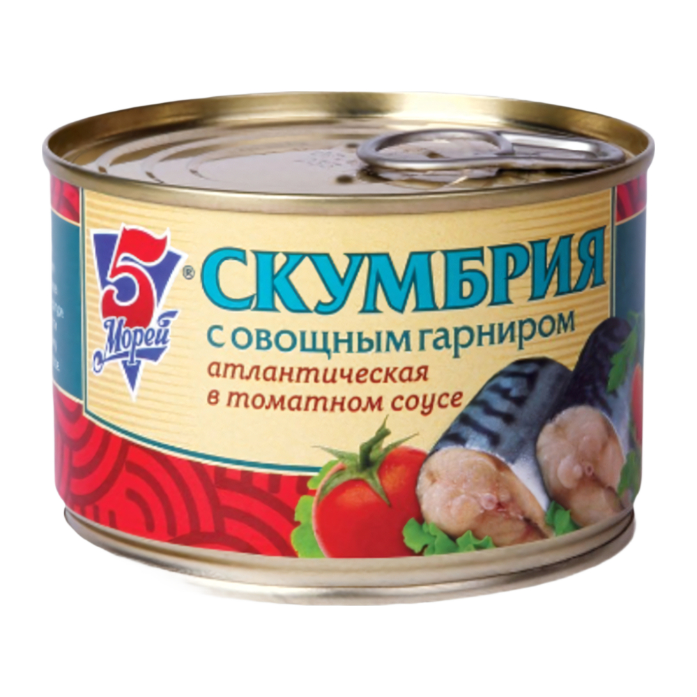 Изображение товара Скумбрия 5 Морей с Овощным Гарниром в Томатном Соусе 250г