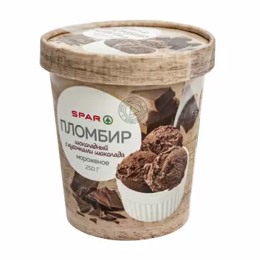 Изображение товара Пломбир SPAR Шоколадный с Кусочками Шоколада 12% 250г
