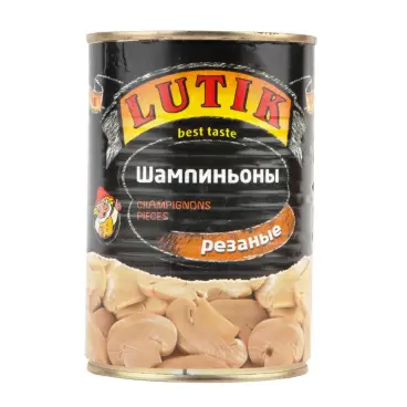 Изображение товара Шампиньоны Lutik Резаные Маринованные 425г ж/б